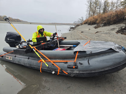 Pro Jet 470 Inflatable Jet Boat used by survey crew on the Susitna River — reliable platform for Alaska fieldwork and mapping.