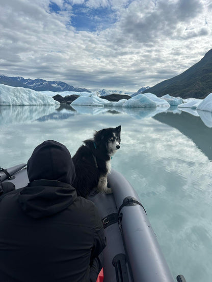 Stryker 470 Inflatable Jet Boat with 60/40 HP Jet Outboard by Knik river Glacier — ideal for 2–4 people, gear, and hunting trips.